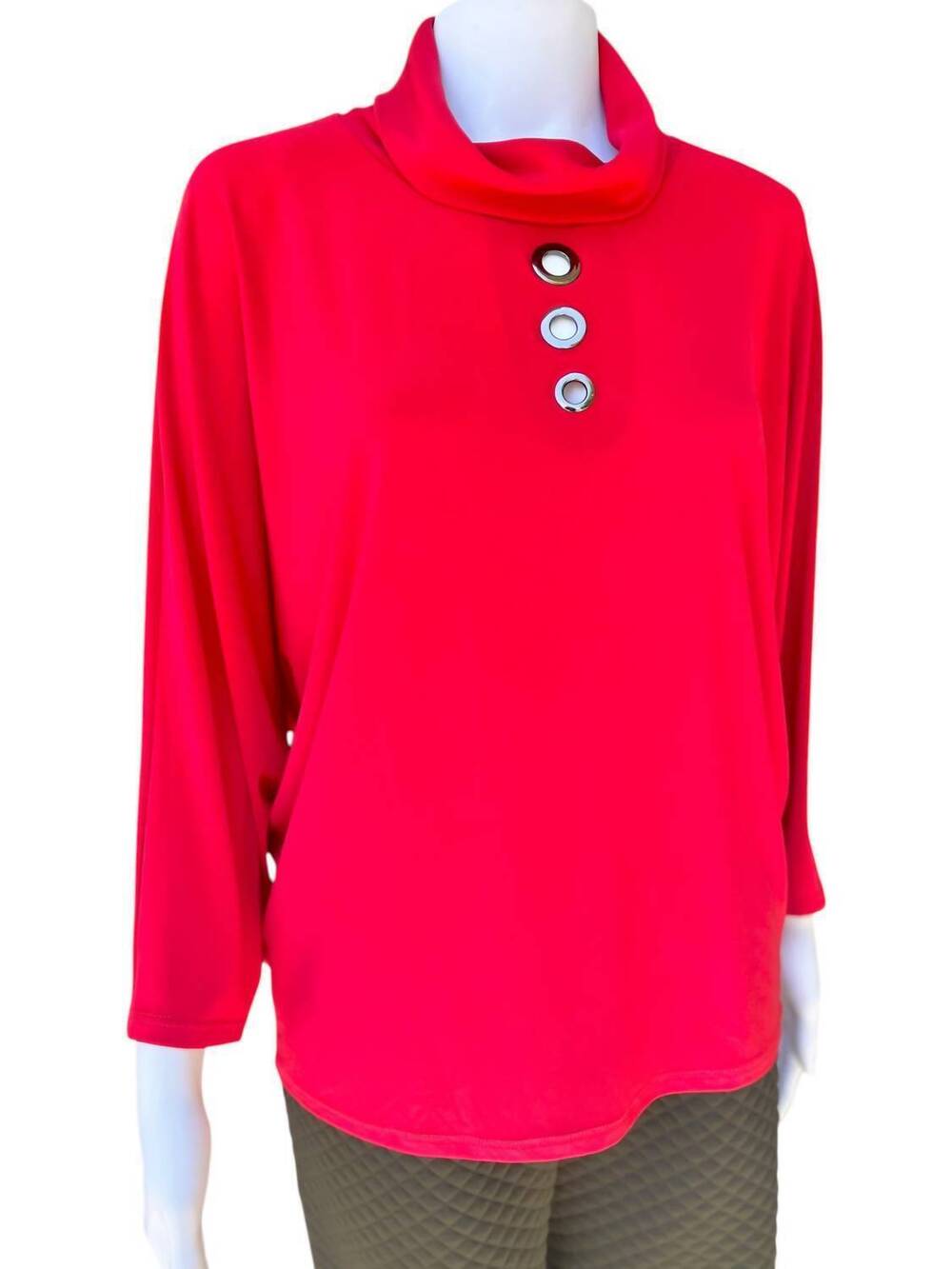 NEW JOSEPH RIBKOFF women's boxy top with eyelets in lipstick red